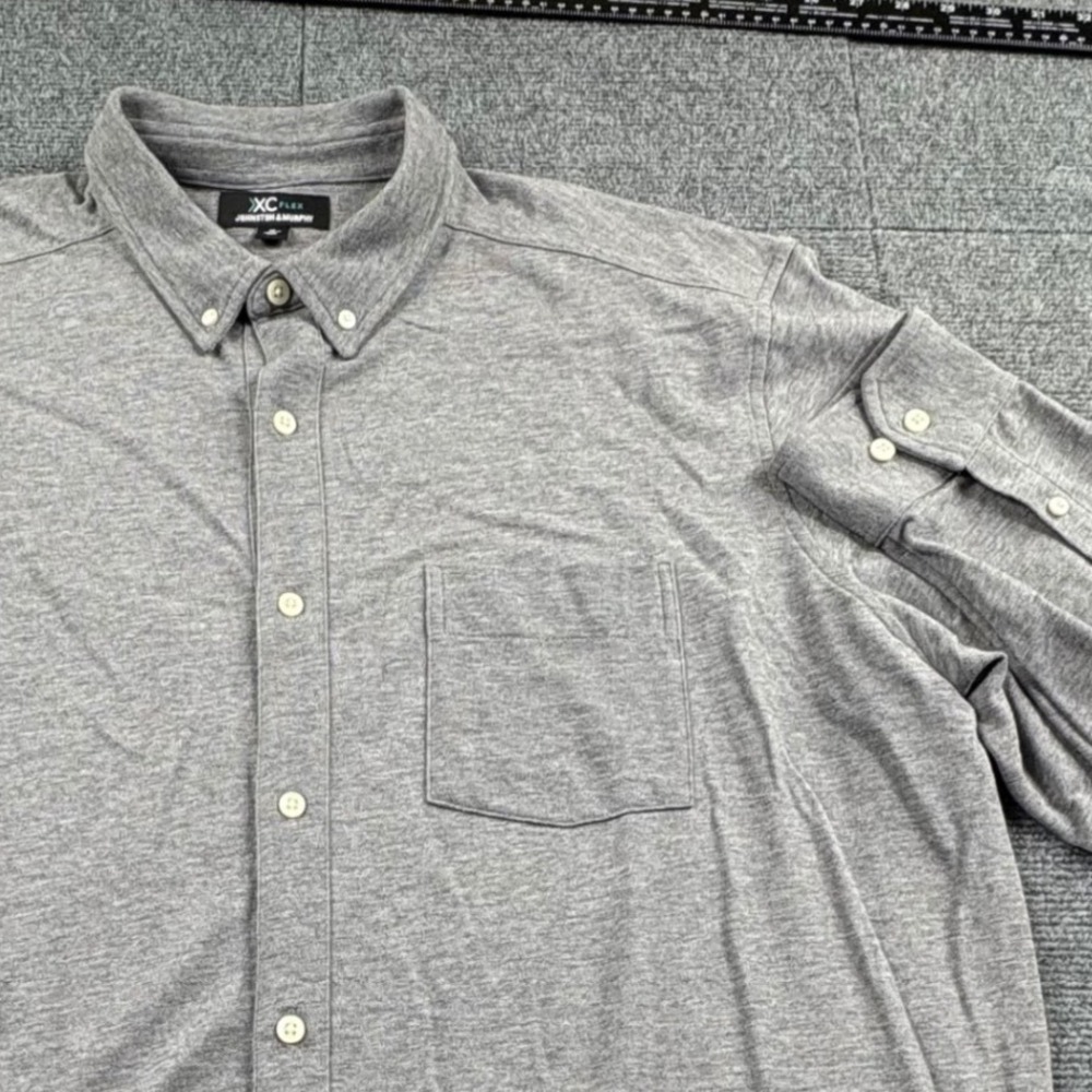 Johnston & Murphy XC Flex Shirt Mens XL Gray Cotton Knit Button Down Roll Tab
